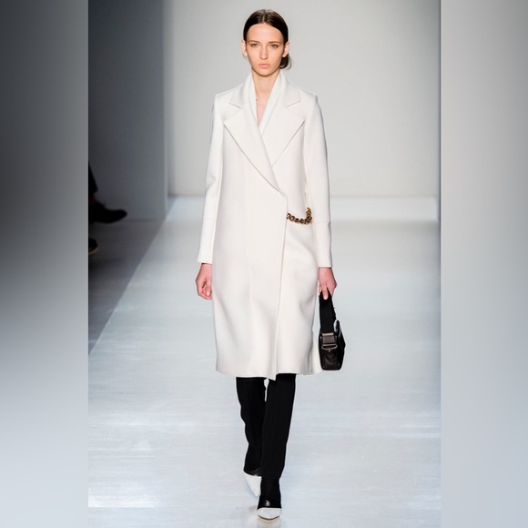 new Victoria Beckham White Wool + Silk Chain Coat - Picture 2 of 7